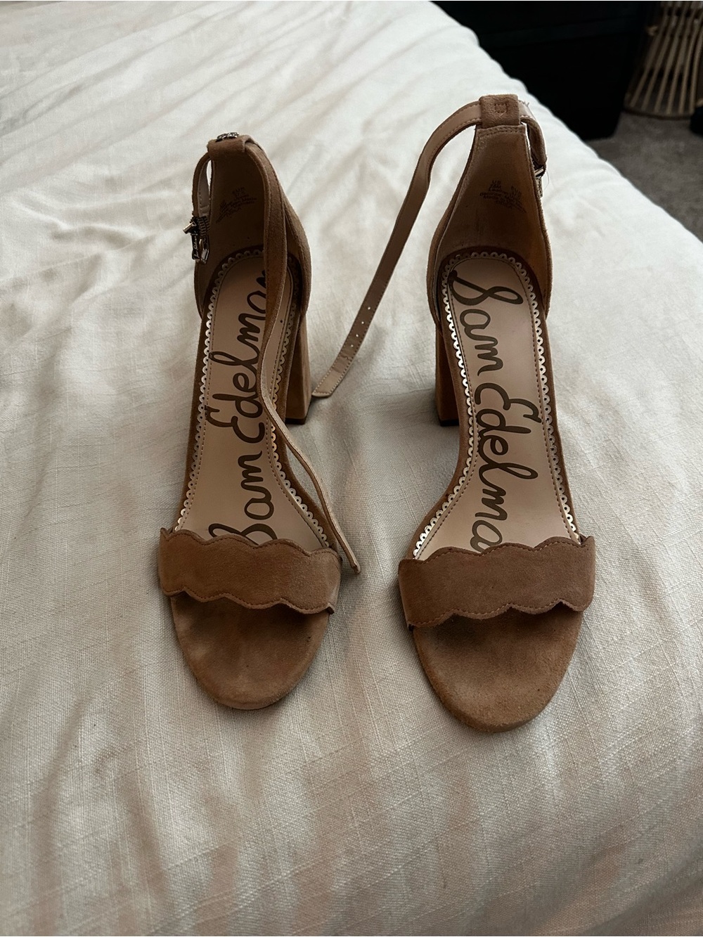 Sam Edelman Brown Scalloped Suede Ankle-Strap Block Heels